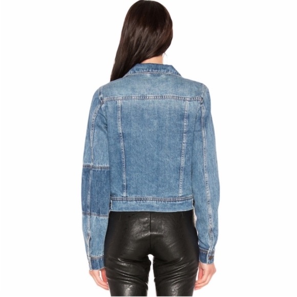 Free People Rumors Blue Denim patchwork Women's cropped Jean Jacket S - Picture 2 of 16